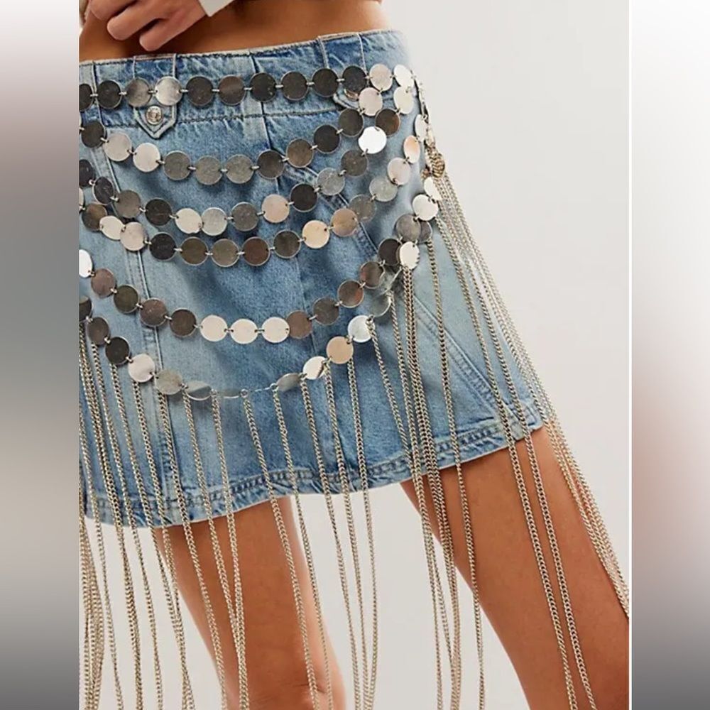Free People Disco Inferno Skirt Belt Heavy Metal - Picture 2 of 5